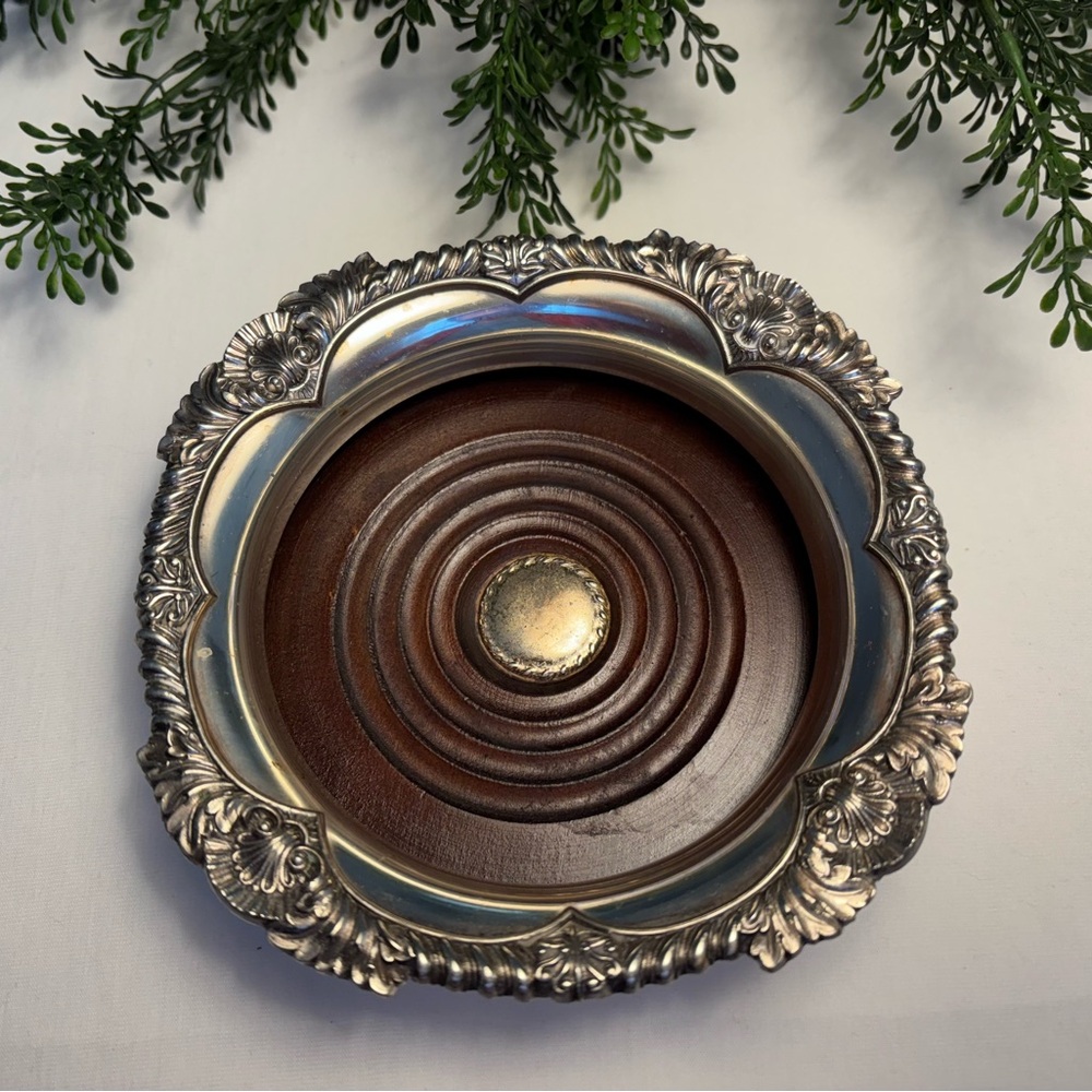 Elegant Corbell and Co Silverplate and Wood Wine Coaster